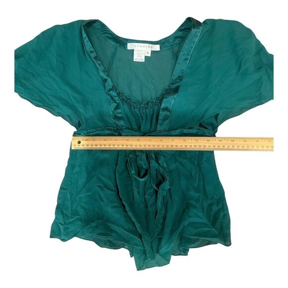 Y2K Studio M Top Women Medium Green 100% Silk - Picture 3 of 5